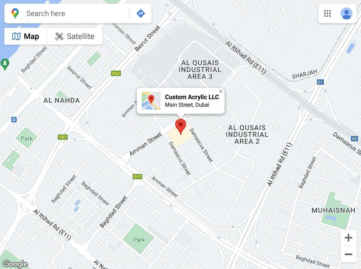 Custom Acrylic LLC Dubai Facility Location Map